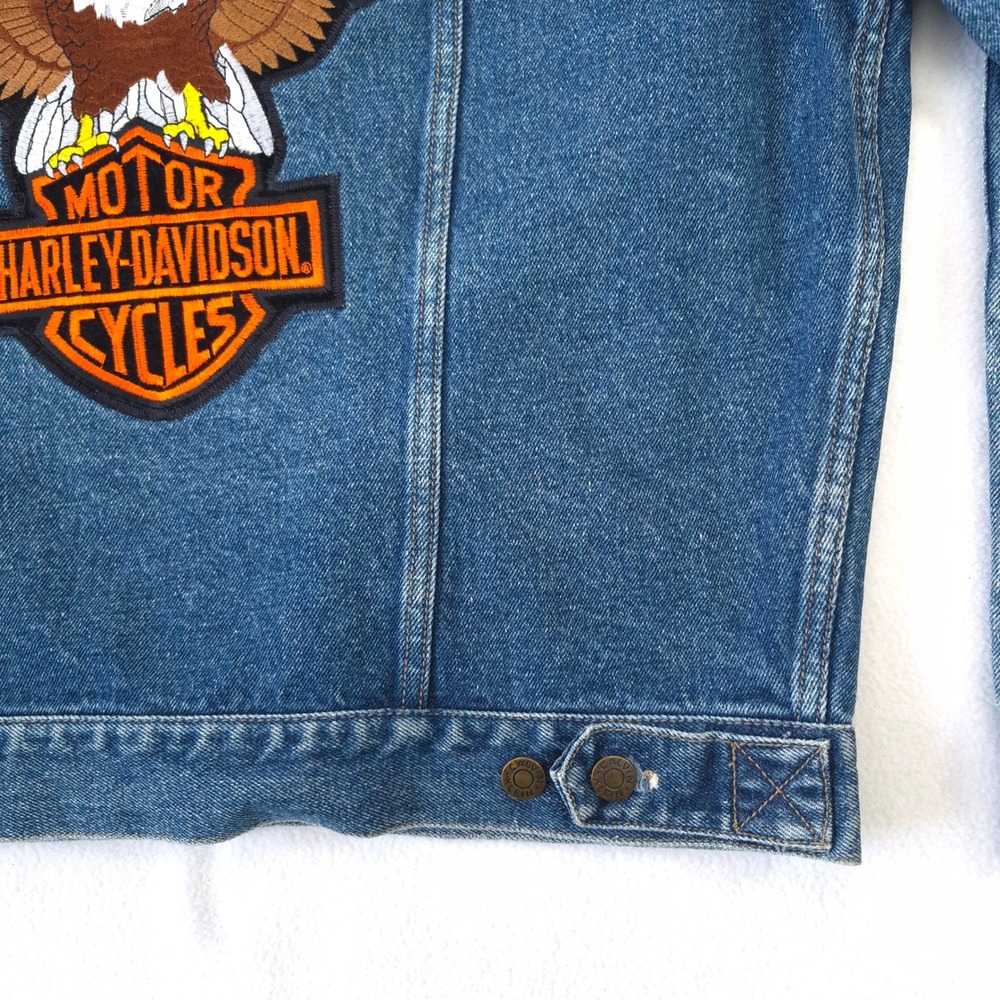 Calvin Klein Denim Jacket Blue L Harley Davidson Biker Trucker Vintage Patched - Picture 16 of 16